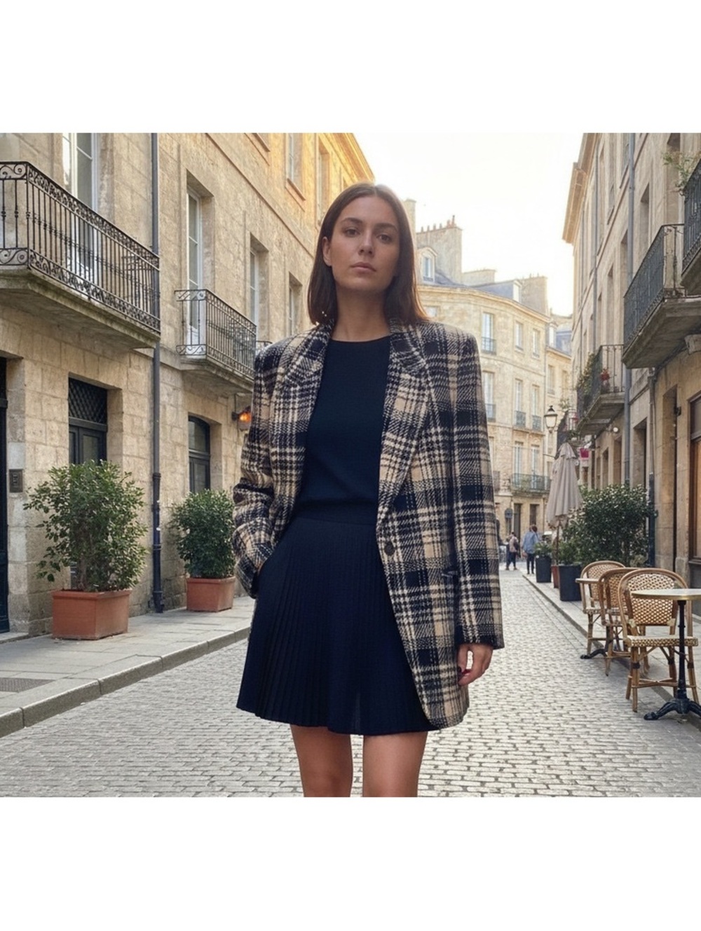 Jones New York Women's Black and Cream Plaid Blazer Size 12